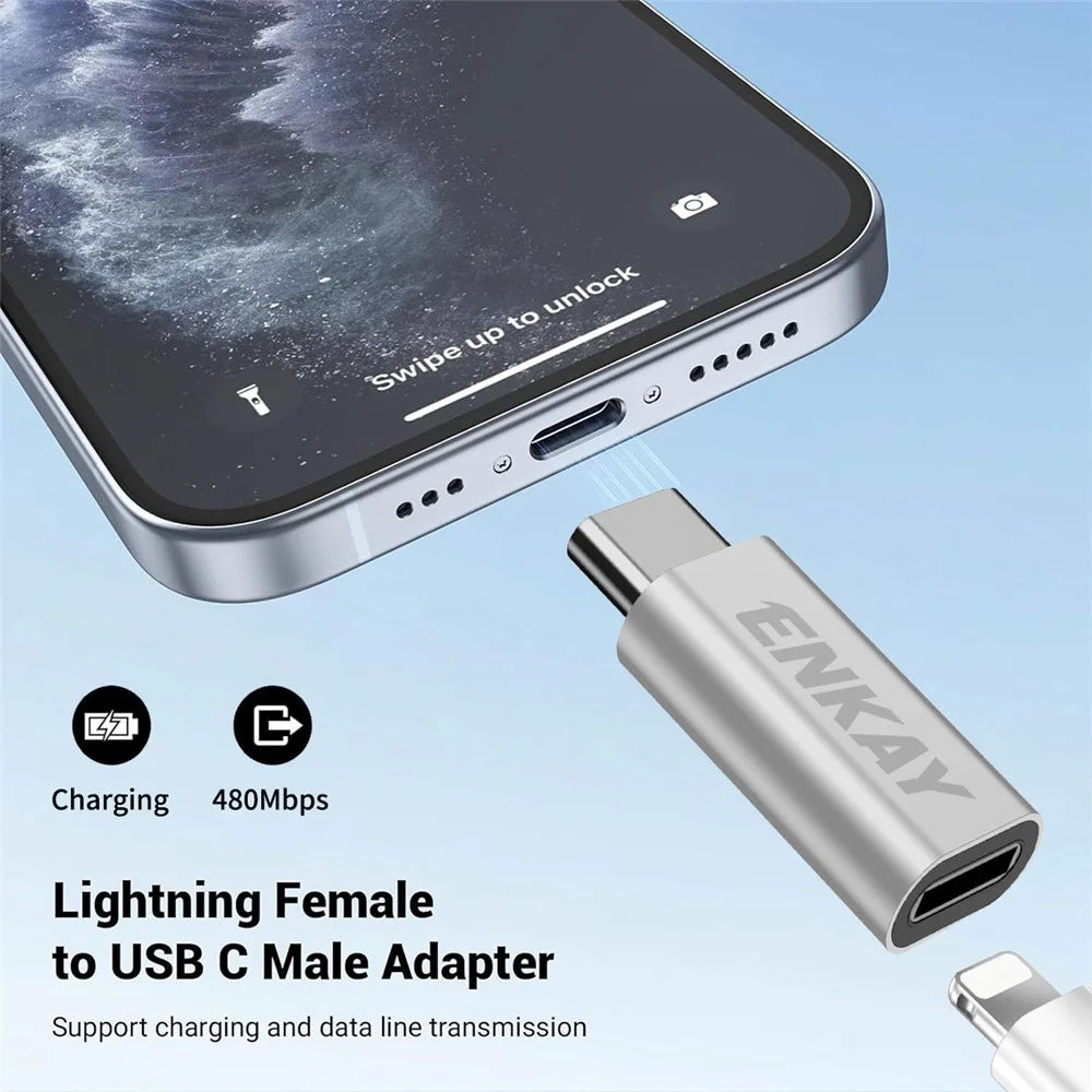 ENKAY For Universal  Aluminium Alloy 8Pin to Type-C Adapter iP to USB-C Converter for iPhone 15 / 16 Series - Black - 3