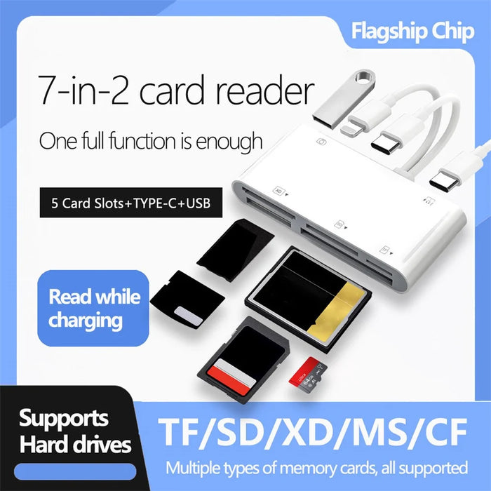 901pro 8Pin + Type-C 7 in 1 Card Reader CF TF SD XD MS Card U-Disk Type-C Earphones Adapter - 2