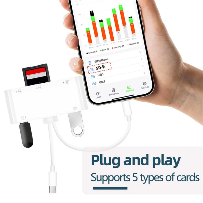 901pro 8Pin + Type-C 7 in 1 Card Reader CF TF SD XD MS Card U-Disk Type-C Earphones Adapter - 3