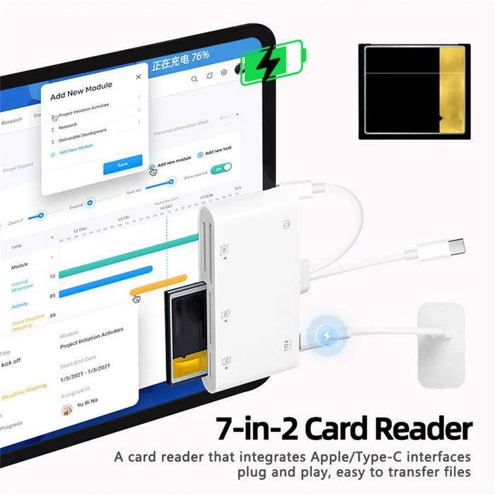 901pro 8Pin + Type-C 7 in 1 Card Reader CF TF SD XD MS Card U-Disk Type-C Earphones Adapter - 4