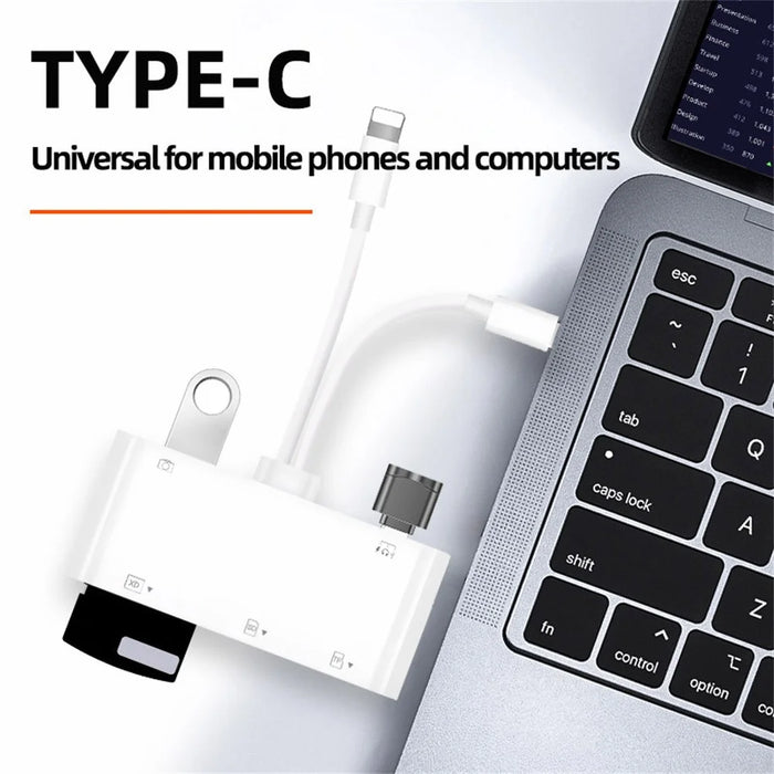 901pro 8Pin + Type-C 7 in 1 Card Reader CF TF SD XD MS Card U-Disk Type-C Earphones Adapter - 5