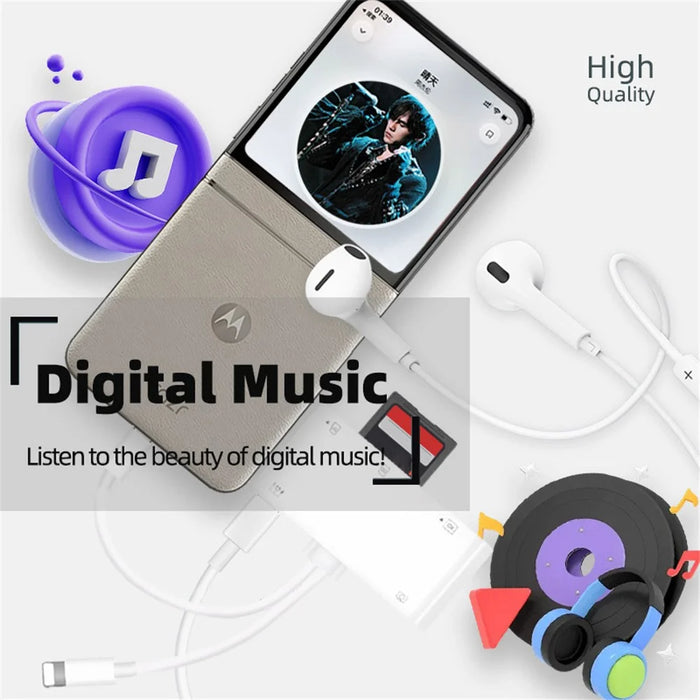 901pro 8Pin + Type-C 7 in 1 Card Reader CF TF SD XD MS Card U-Disk Type-C Earphones Adapter - 6