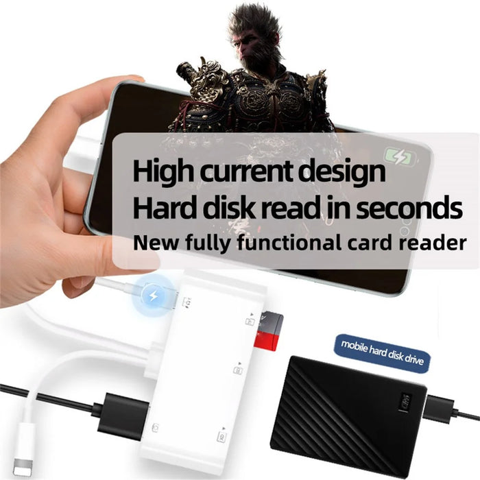 901pro 8Pin + Type-C 7 in 1 Card Reader CF TF SD XD MS Card U-Disk Type-C Earphones Adapter - 7