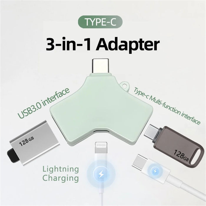 Type-C Multi Function Hub USB 3.0 8Pin Type-C Port Data Transfer Charging Adapter - 2