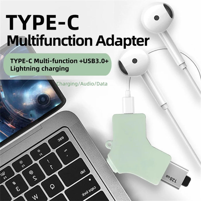 Type-C Multi Function Hub USB 3.0 8Pin Type-C Port Data Transfer Charging Adapter - 5