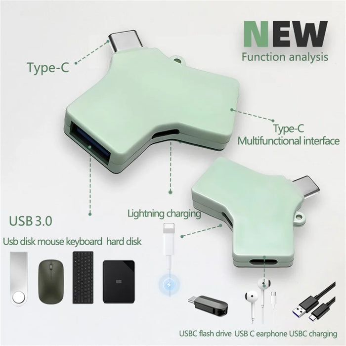 Type-C Multi Function Hub USB 3.0 8Pin Type-C Port Data Transfer Charging Adapter - 7