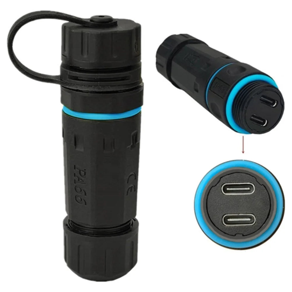 10Gbps IP68 Waterproof Dual Type-C Female to Female Adapter with Protective Cap - 1
