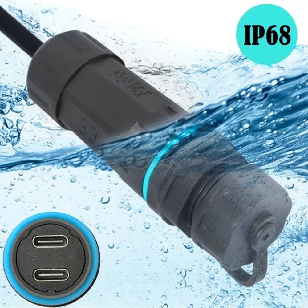10Gbps IP68 Waterproof Dual Type-C Female to Female Adapter with Protective Cap - 2