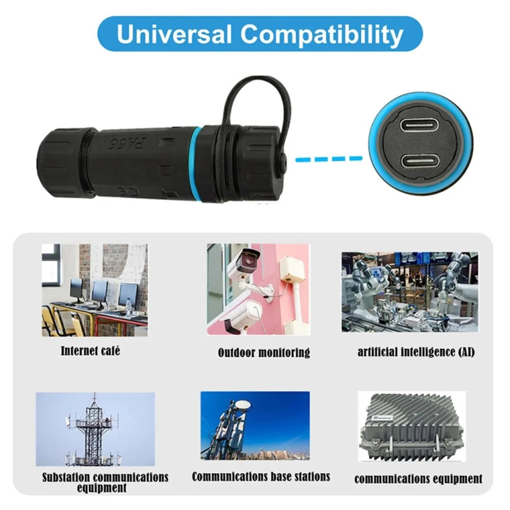 10Gbps IP68 Waterproof Dual Type-C Female to Female Adapter with Protective Cap - 3