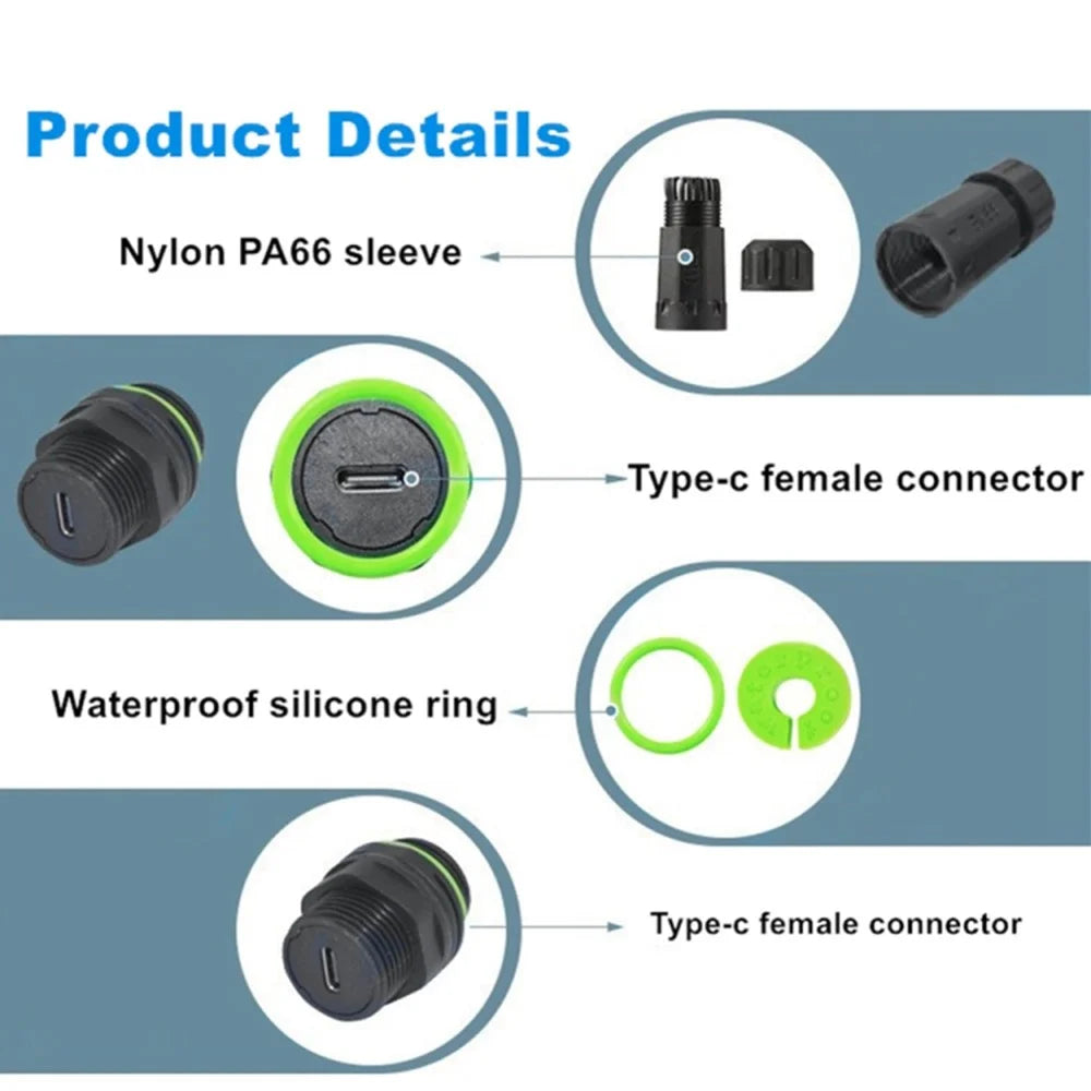 10Gbps IP68 Waterproof Docking Connector Single Port Type-C Female to Female Adapter with Protective Cover - 3