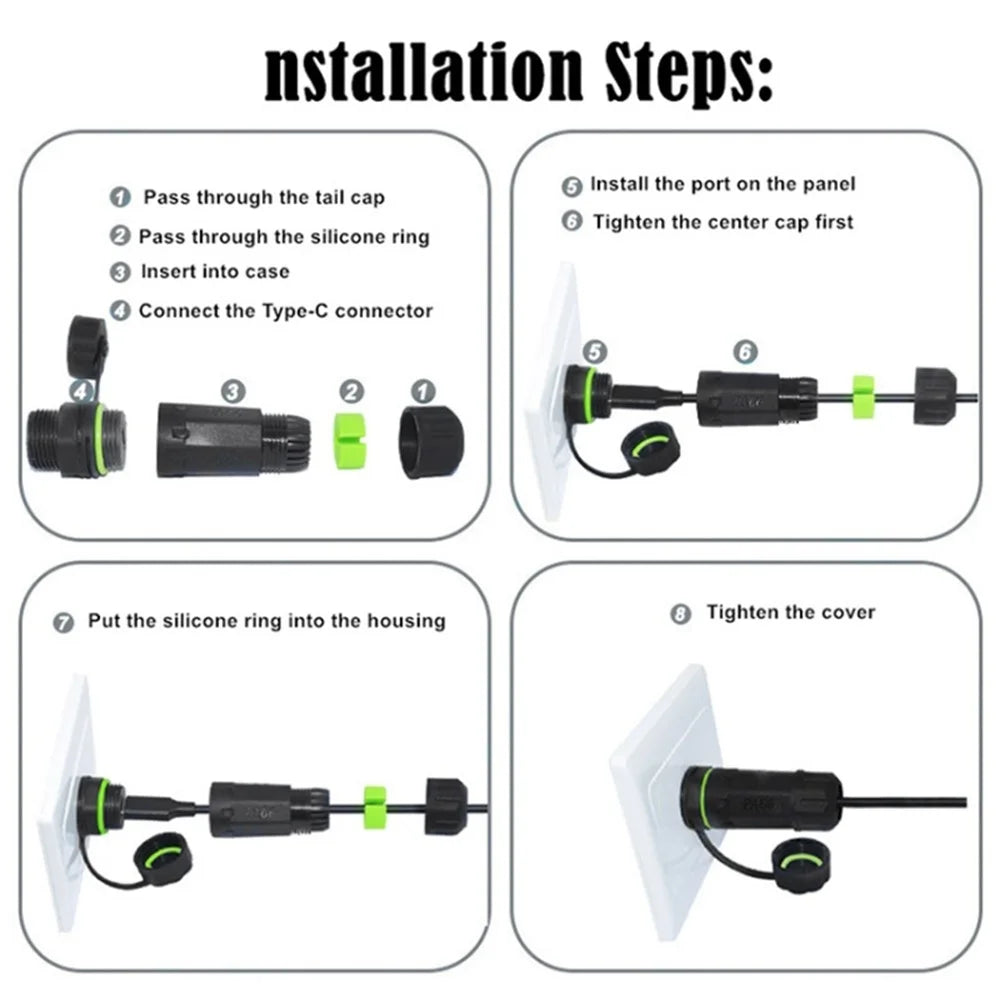 10Gbps IP68 Waterproof Docking Connector Single Port Type-C Female to Female Adapter with Protective Cover - 4