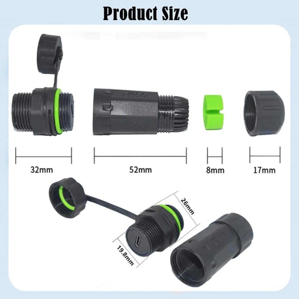 10Gbps IP68 Waterproof Docking Connector Single Port Type-C Female to Female Adapter with Protective Cover - 6
