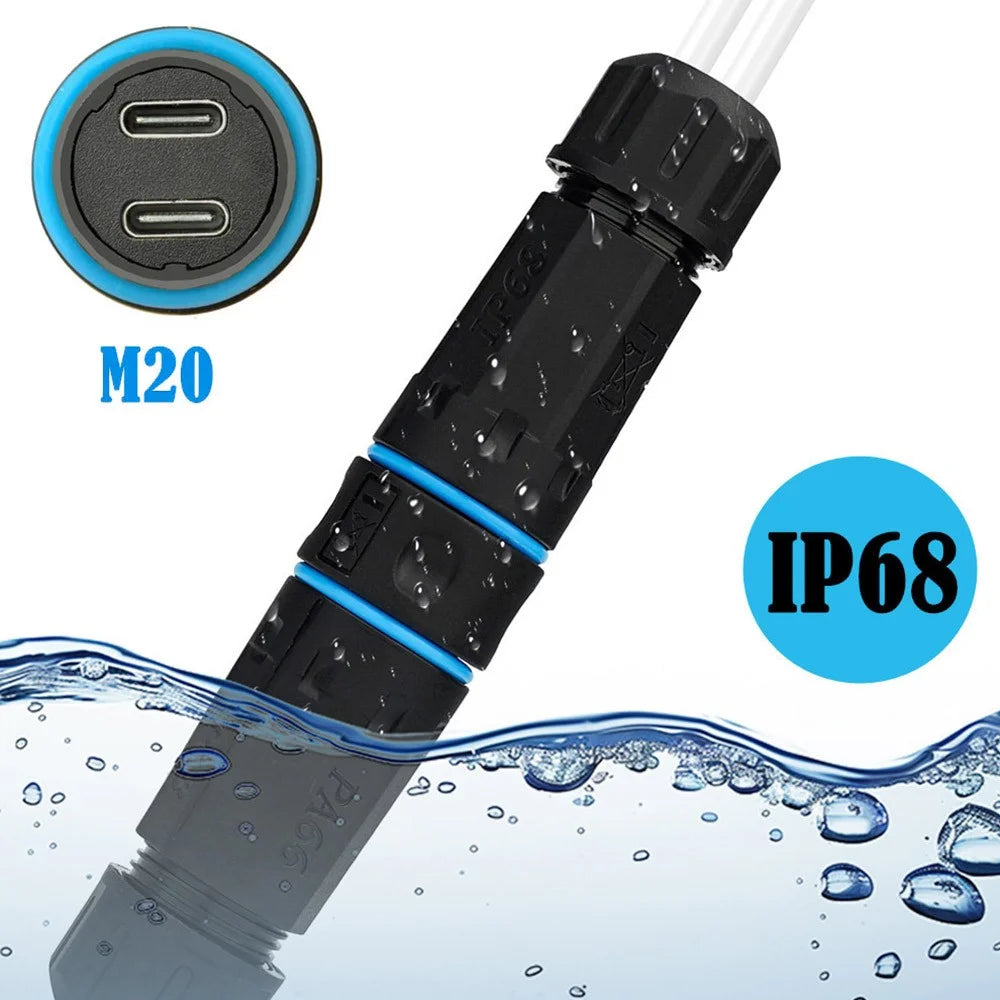 10Gbps Dual Type-C Outdoor IP68 Waterproof Connector M20 Pass Through Data Transfer Charging Adapter - 3