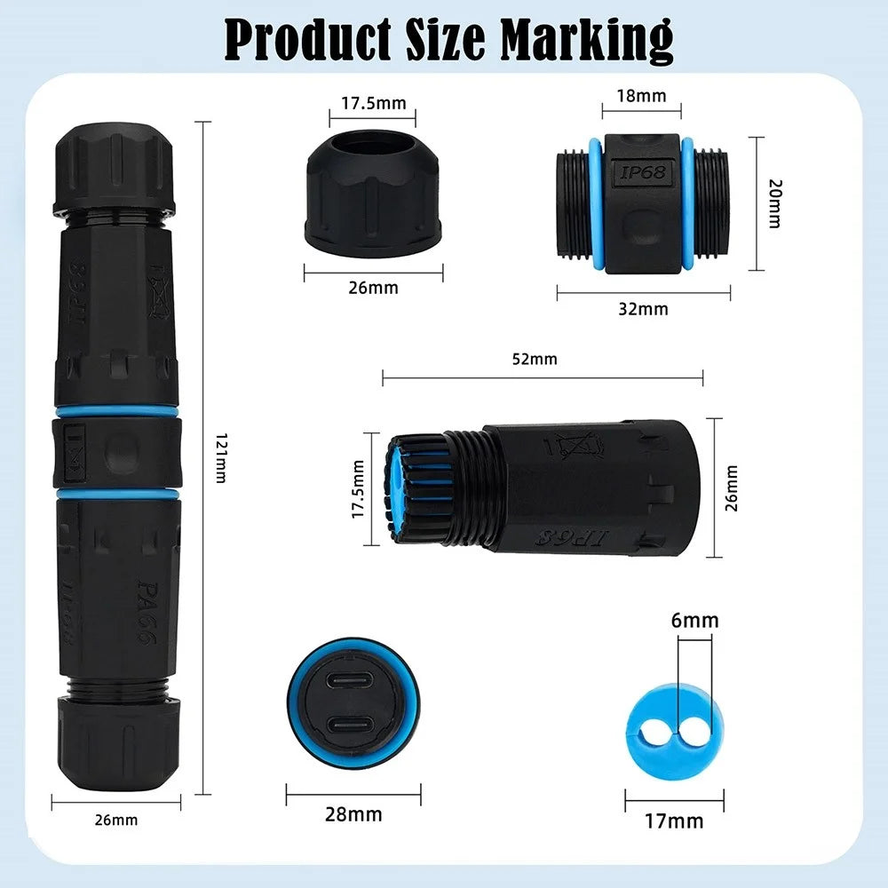 10Gbps Dual Type-C Outdoor IP68 Waterproof Connector M20 Pass Through Data Transfer Charging Adapter - 5