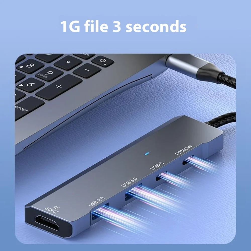 ADS-336 5 In 1 USB C Hub PD 100W Fast Charging 4K 60Hz HD Data Transfer Adapter - 7