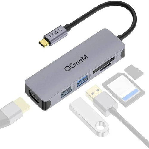 QGEEM UH05 5 In 1 USB C Hub with USB 3.0 USB 2.0 HD Port SD TF Card Reader Expansion Dock - 1