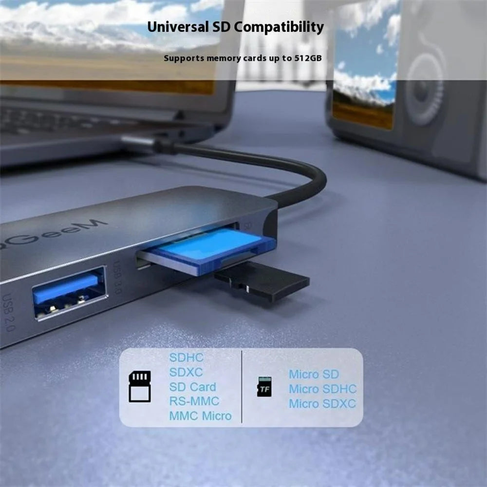 QGEEM UH05 5 In 1 USB C Hub with USB 3.0 USB 2.0 HD Port SD TF Card Reader Expansion Dock - 4