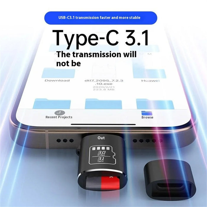 Mini USB 3.1 Type C Card Reader for TF Cards Up to 2TB Compatible with MAC OS / Windows / Linux / Android - Black - 4