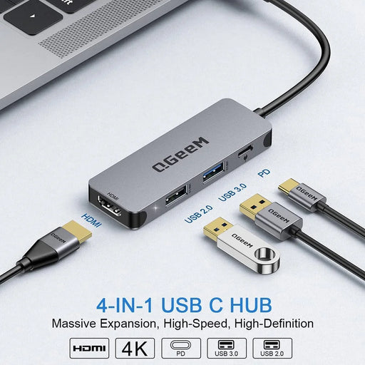 QGEEM UH04-1 4 In 1 Type C Hub USB 3.0 Docking Station with 4K HD PD 100W Charging Port - 2