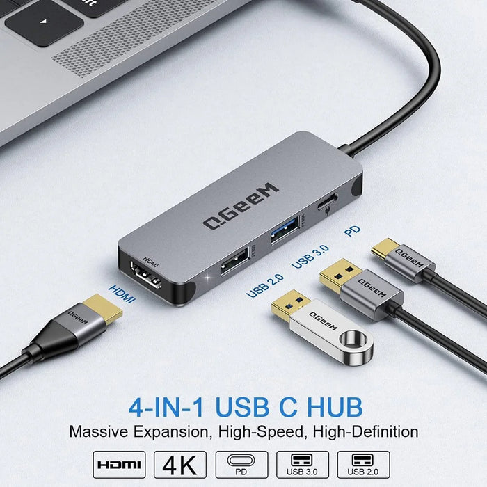 QGEEM UH04-1 4 In 1 Type C Hub USB 3.0 Docking Station with 4K HD PD 100W Charging Port - 2