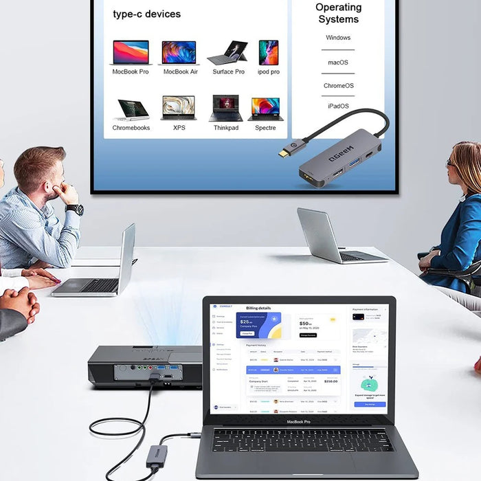 QGEEM UH04-1 4 In 1 Type C Hub USB 3.0 Docking Station with 4K HD PD 100W Charging Port - 6