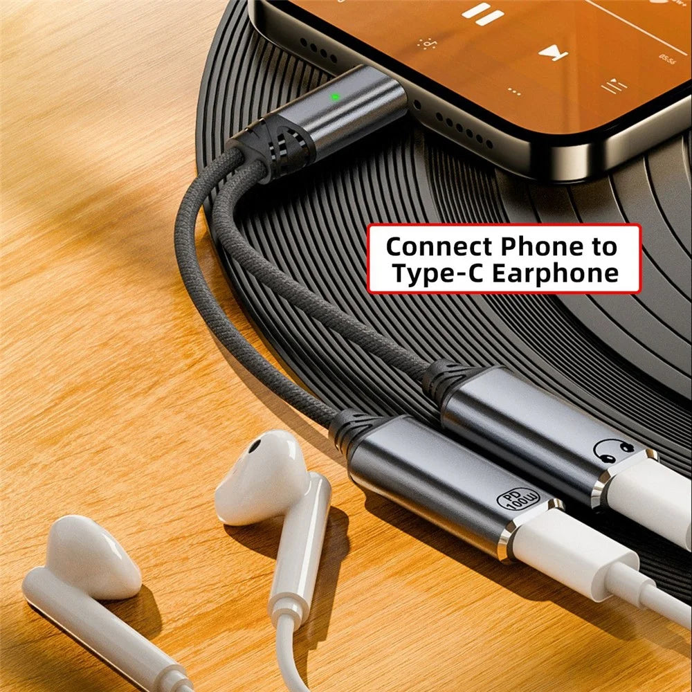 UC-030-TC001 USB-C Male to Dual Female Audio DAC AUX  /  100W PD Power Cable for Laptop / Tablet / Phone - 5