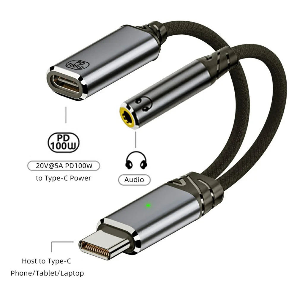 UC-030-TC002 USB-C to 3.5mm Audio Adapter + 100W PD Charging Cable for Laptops / Tablets / Phones - 2