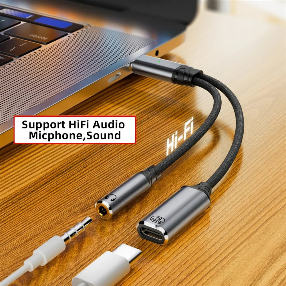 UC-030-TC002 USB-C to 3.5mm Audio Adapter + 100W PD Charging Cable for Laptops / Tablets / Phones - 4
