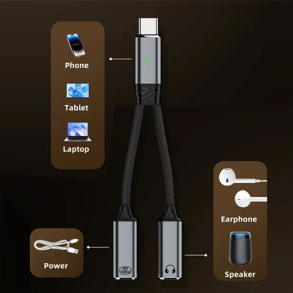 UC-030-TC002 USB-C to 3.5mm Audio Adapter + 100W PD Charging Cable for Laptops / Tablets / Phones - 6