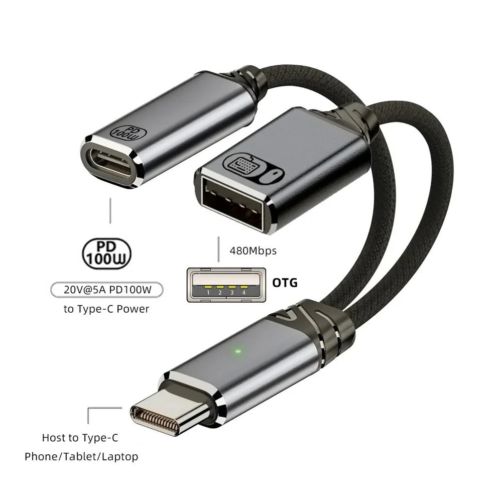 UC-030-TC003 USB-C to PD 100W + USB2.0 OTG Adapter Cable High Speed Data Transfer  /  Fast Charging - 2