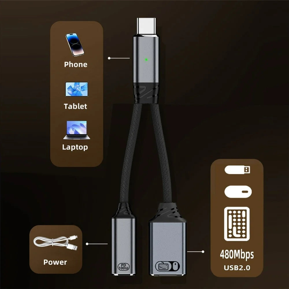 UC-030-TC003 USB-C to PD 100W + USB2.0 OTG Adapter Cable High Speed Data Transfer  /  Fast Charging - 6