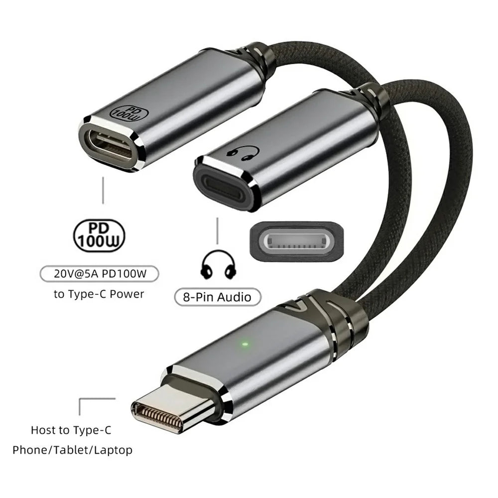 UC-030-TC004 USB-C to 8-Pin Female Adapter Cable with 100W PD and DAC Audio for Laptop Tablet Phone - 2
