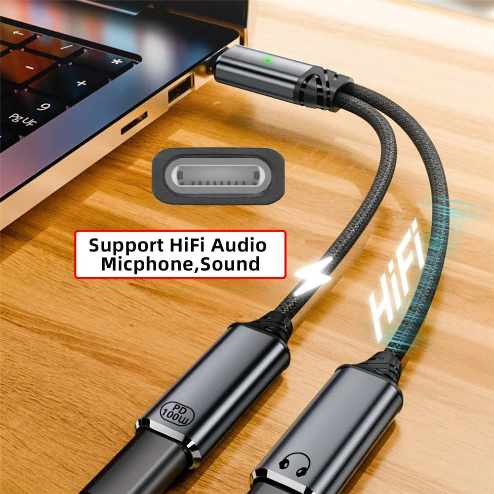 UC-030-TC004 USB-C to 8-Pin Female Adapter Cable with 100W PD and DAC Audio for Laptop Tablet Phone - 4