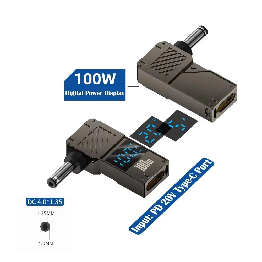 PD 100W Laptop Charging Adapter Type-C to DC 4.0x1.35mm Digital Display Fast Charging Converter - 2