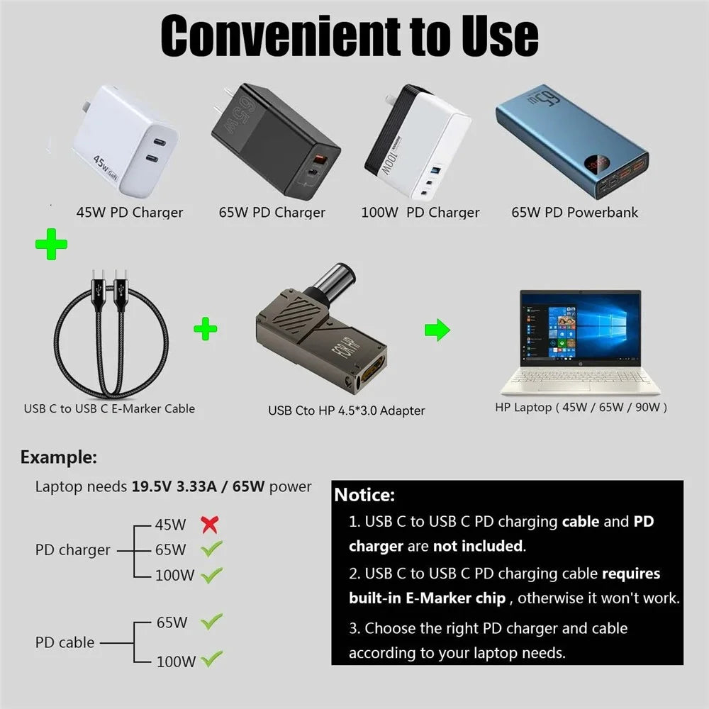 PD 100W Laptop Charging Adapter Type-C to DC 4.0x1.35mm Digital Display Fast Charging Converter - 6