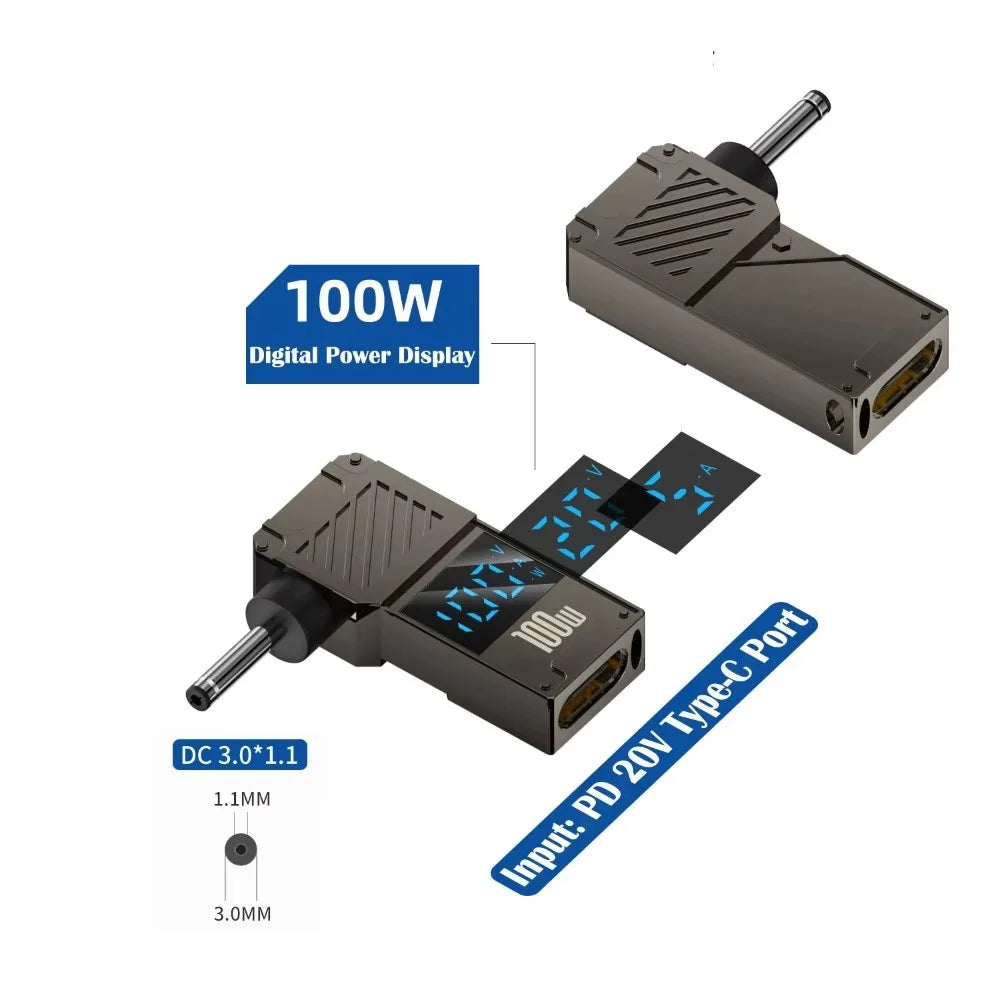 PD 100W Laptop Charging Adapter Type-C to DC 3.0x1.1mm Digital Display Fast Charging Converter - 2