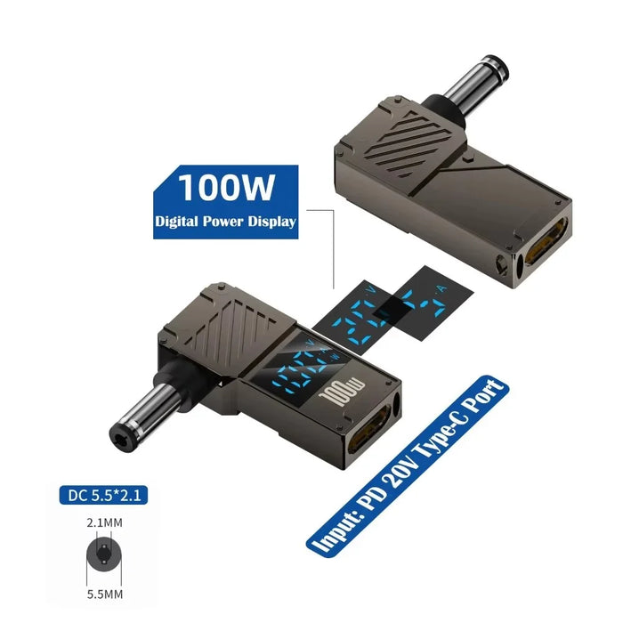 PD 100W Laptop Charging Adapter Type-C to DC 5.5x2.1mm Digital Display Fast Charging Converter - 2