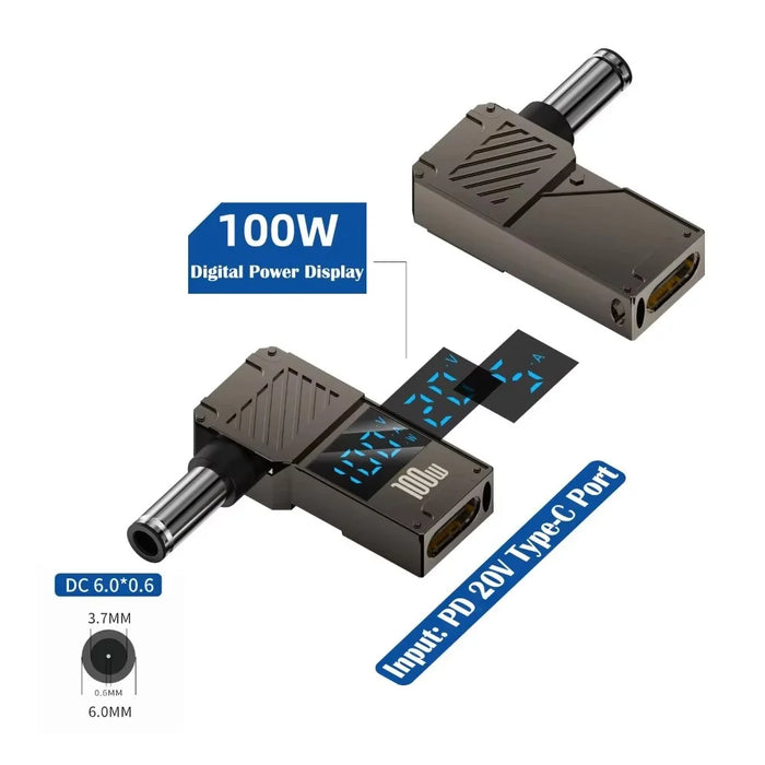 PD 100W Laptop Charging Adapter Type-C to DC 6.0x0.6mm Digital Display Fast Charging Converter - 7