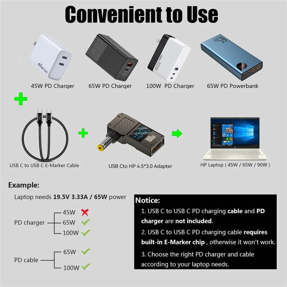 PD 100W Laptop Charging Adapter Type-C to DC 5.5x2.5mm Digital Display Fast Charging Converter - 5