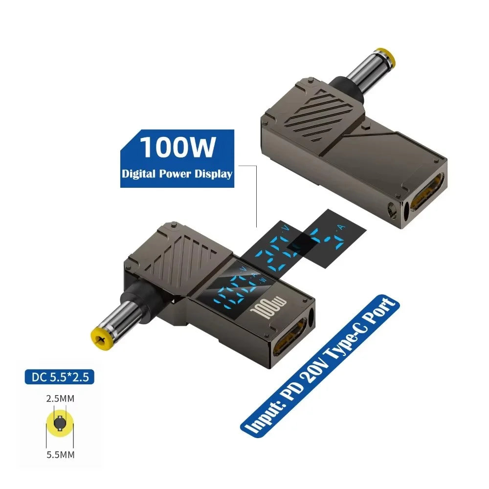 PD 100W Laptop Charging Adapter Type-C to DC 5.5x2.5mm Digital Display Fast Charging Converter - 6