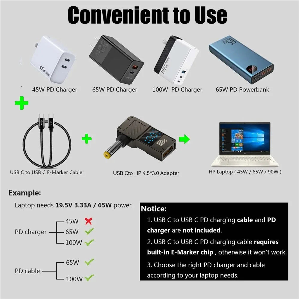 PD 100W Laptop Charging Adapter Type-C to DC 5.5x1.7mm Digital Display Fast Charging Converter - 5
