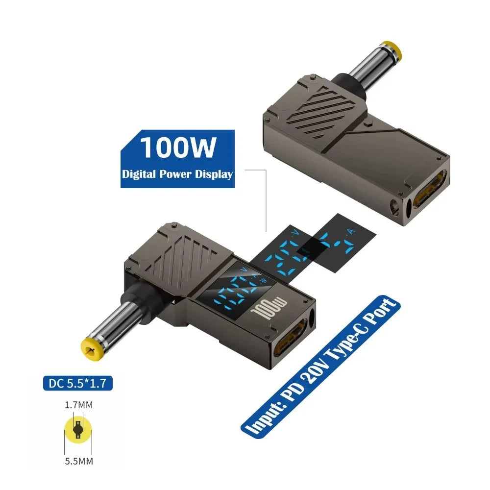 PD 100W Laptop Charging Adapter Type-C to DC 5.5x1.7mm Digital Display Fast Charging Converter - 6