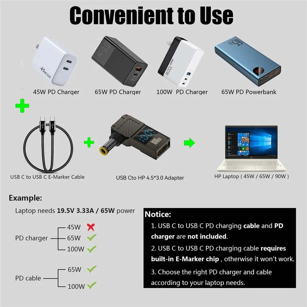 PD 100W Laptop Charging Adapter Type-C to DC 5.0x1.0mm Digital Display Fast Charging Converter - 4