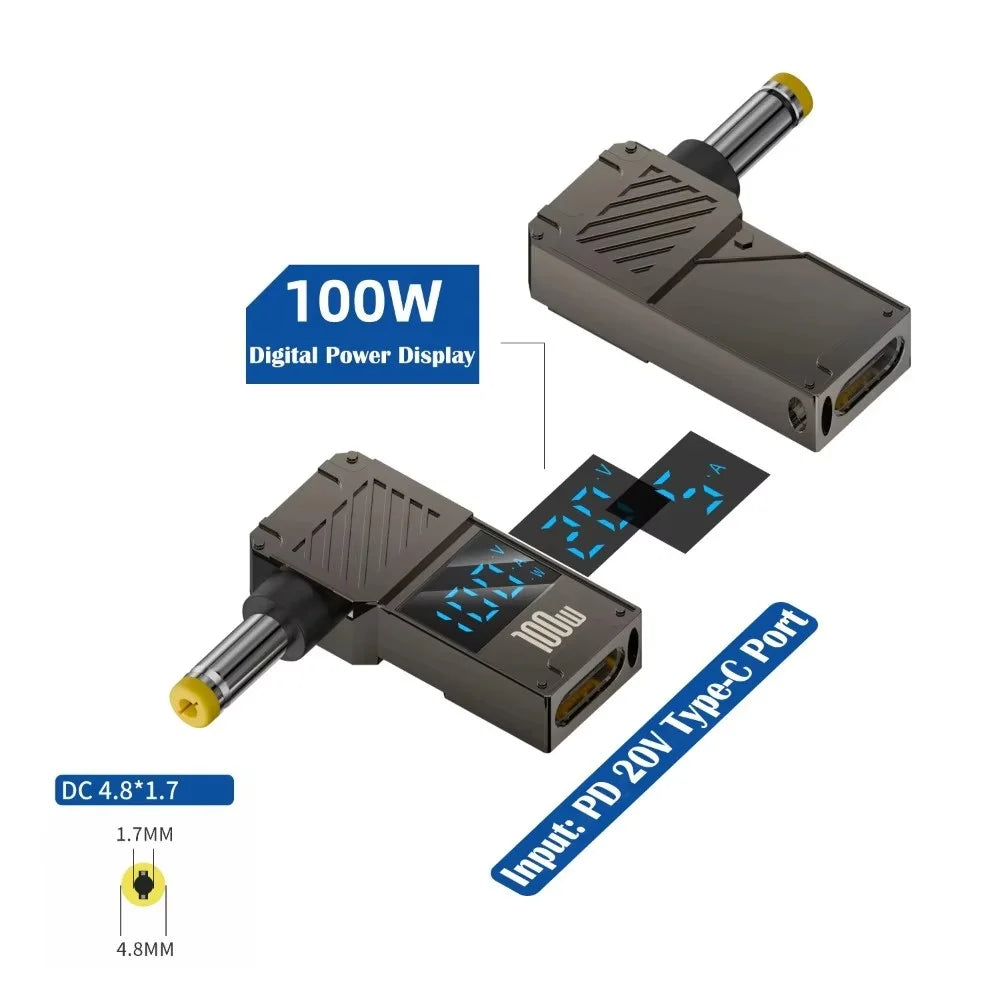 PD 100W Laptop Charging Adapter Type-C to DC 4.8x1.7mm Digital Display Fast Charging Converter - 2