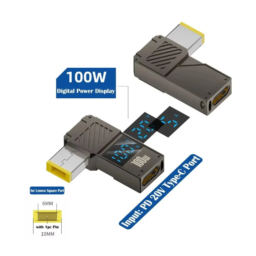 PD 100W Laptop Charging Adapter Type-C to for Lenovo Square Port Digital Display Fast Charging Converter - 2