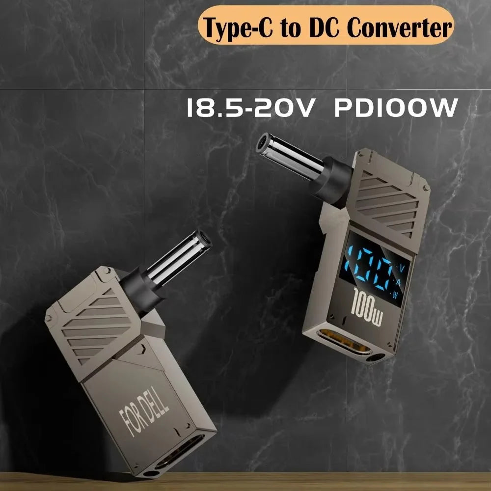 For HP Laptop PD 100W Charging Adapter Type-C to DC 7.4x5.0mm Digital Display Zinc Alloy Converter - 3