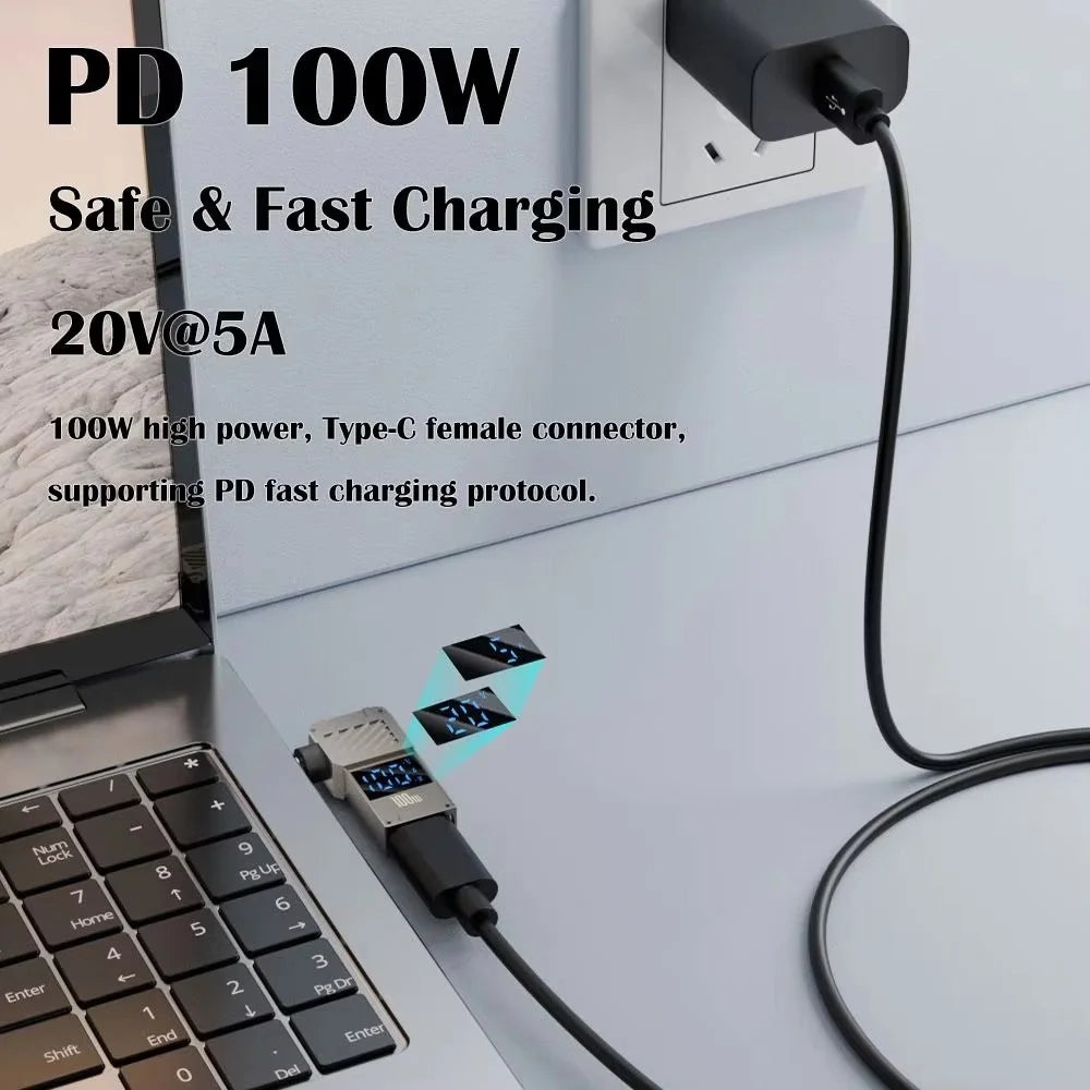 For HP Laptop PD 100W Charging Adapter Type-C to DC 7.4x5.0mm Digital Display Zinc Alloy Converter - 4