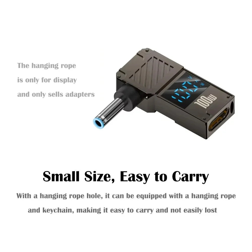 For HP Laptop PD 100W Charging Adapter Type-C to DC 4.5x3.0mm Digital Display Zinc Alloy Converter - 4