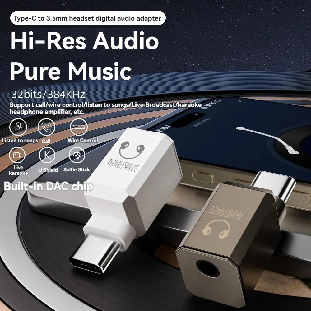 For iPhone 15 / 16 Type-C to 3.5mm Adapter AMP DAC 32bit / 384kHz Digital Decoding Chip Headphone Connector - Tarnish - 3
