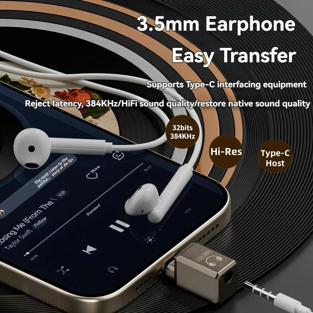 For iPhone 15 / 16 Type-C to 3.5mm Adapter AMP DAC 32bit / 384kHz Digital Decoding Chip Headphone Connector - Tarnish - 4